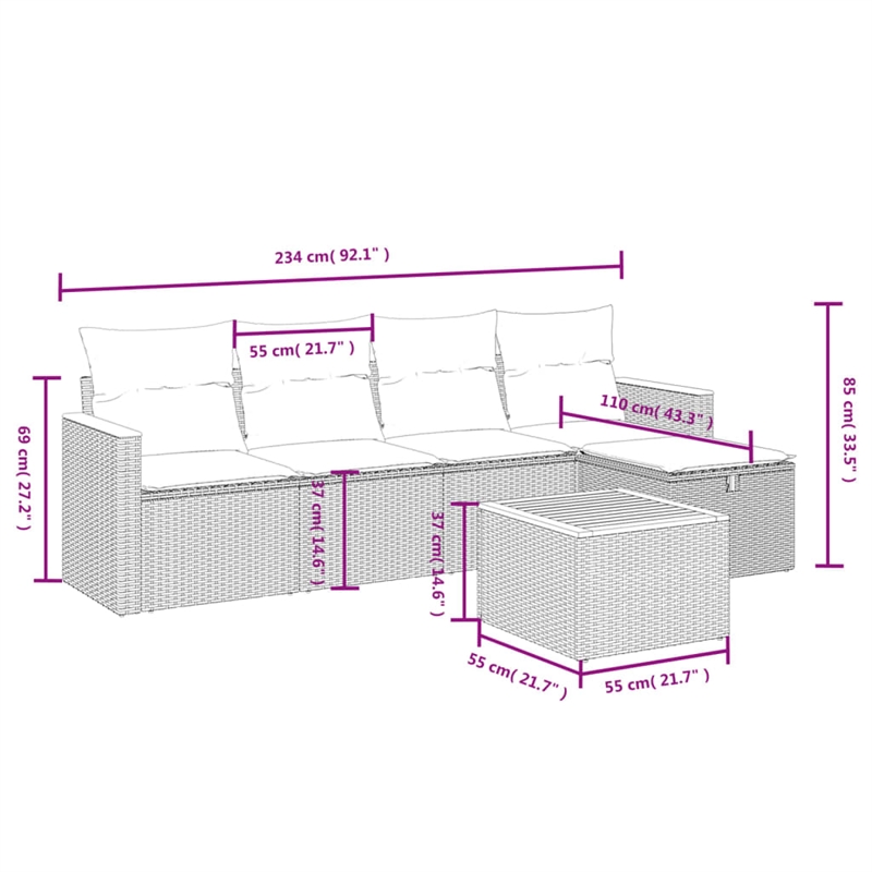 Afuera Living Contemporary Synthetic Poly Rattan 6 Piece  Sofa Set in Gray
