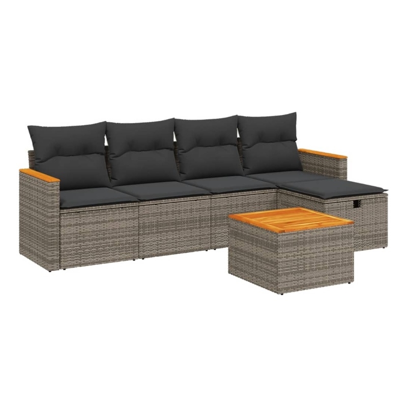 Afuera Living Contemporary Synthetic Poly Rattan 6 Piece  Sofa Set in Gray