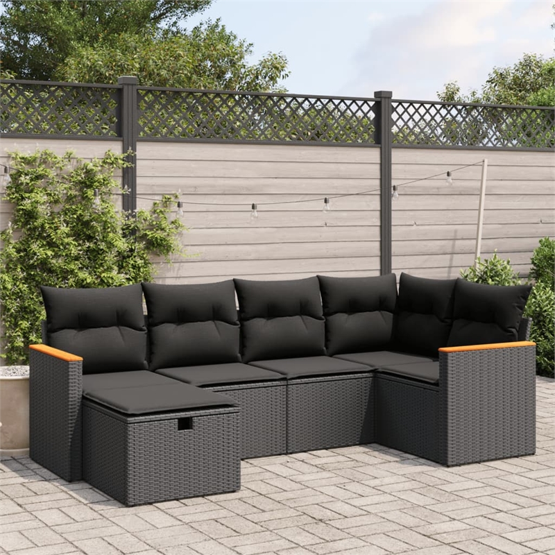 Afuera Living Contemporary 6 Piece Poly Rattan Sofa Set in Black