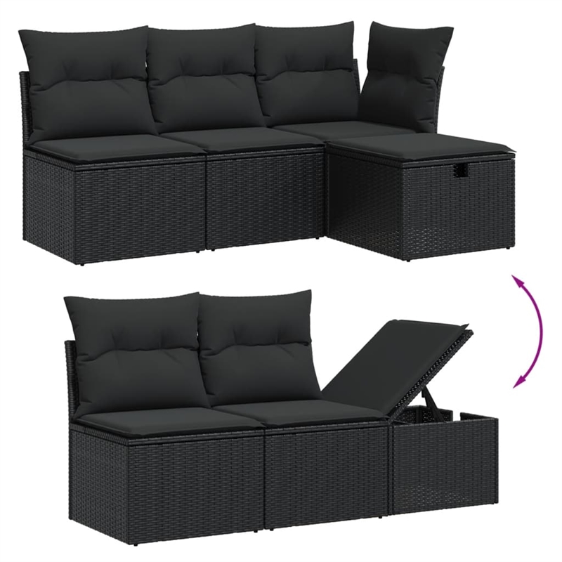 Afuera Living Contemporary 6 Piece Poly Rattan Sofa Set in Black