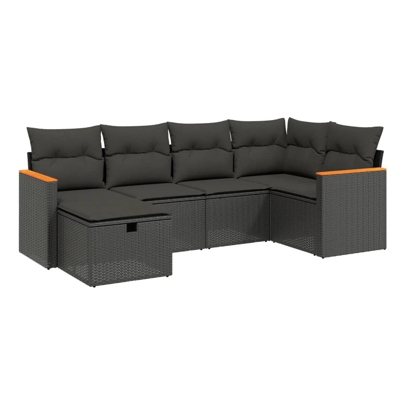 Afuera Living Contemporary 6 Piece Poly Rattan Sofa Set in Black
