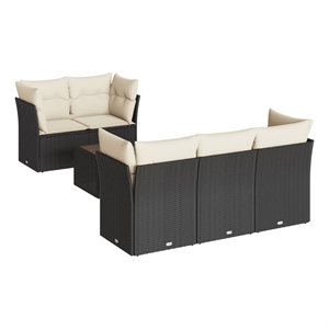 Afuera Living Contemporary 7 Piece Poly Rattan Sofa Set in Black/Cream