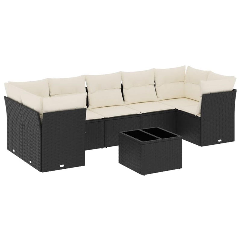 Afuera Living Contemporary 8 Piece Poly Rattan Sofa Set in Black/Cream