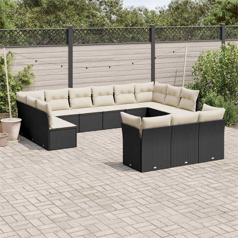 Afuera Living Contemporary 13 Piece Poly Rattan Sofa Set in Black/Cream