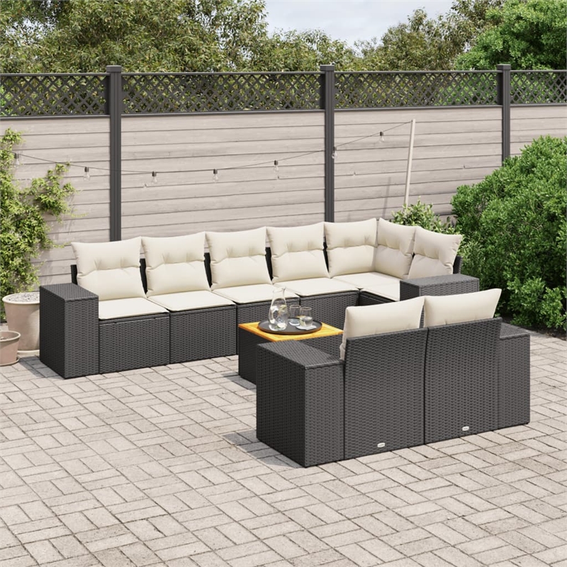 Afuera Living 9 Piece Poly Rattan Small Sofa Set in Black/Cream