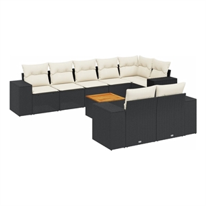 Afuera Living 9 Piece Poly Rattan Small Sofa Set in Black/Cream