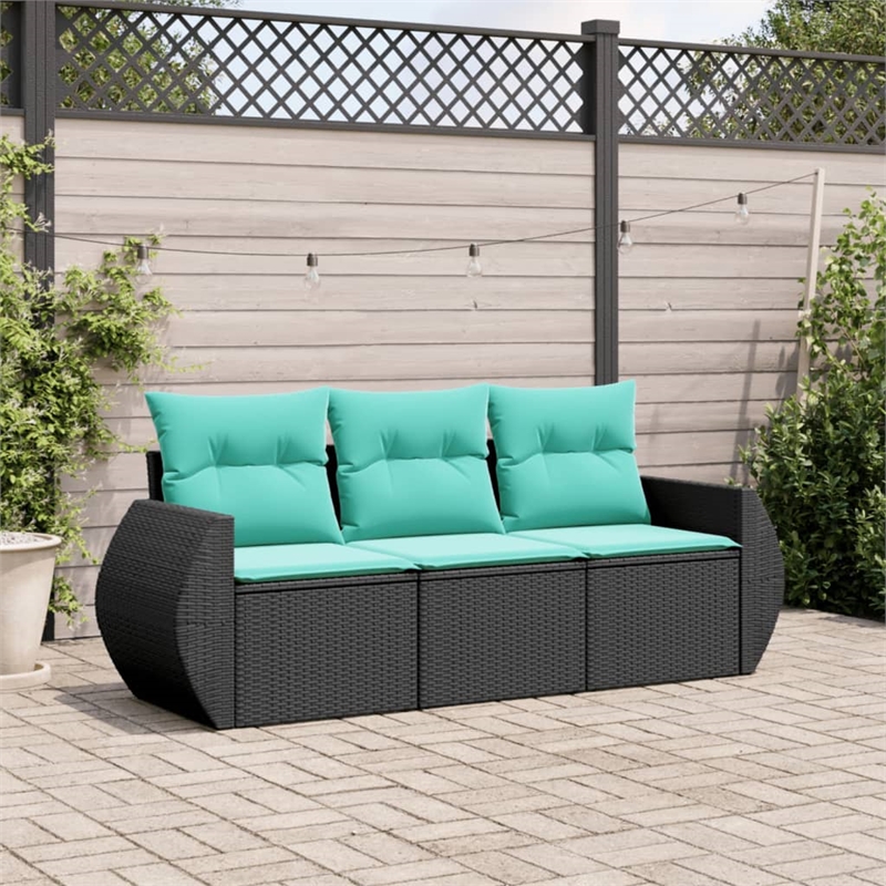 Afuera Living Contemporary Synthetic Poly Rattan Sofa Set in Black/Blue