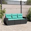 Afuera Living Contemporary Synthetic Poly Rattan Sofa Set in Black/Blue