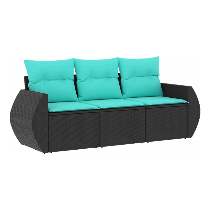 Afuera Living Contemporary Synthetic Poly Rattan Sofa Set in Black/Blue