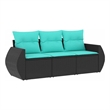 Afuera Living Contemporary Synthetic Poly Rattan Sofa Set in Black/Blue
