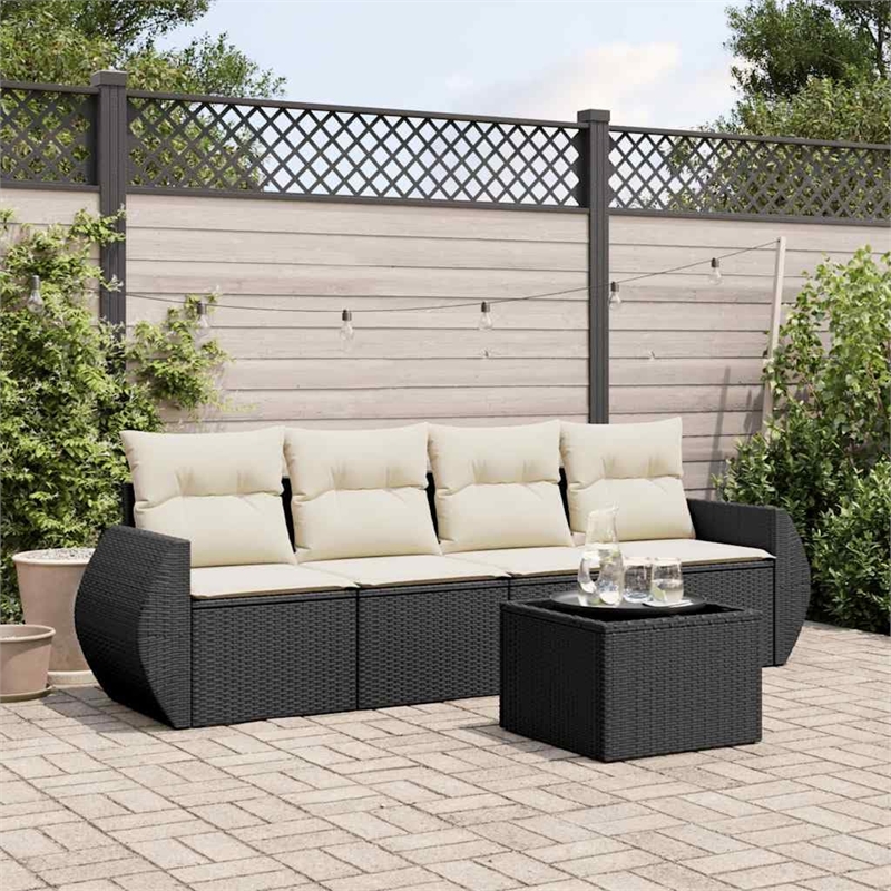 Afuera Living Contemporary 5 Piece Poly Rattan Sofa Set in Black/Cream