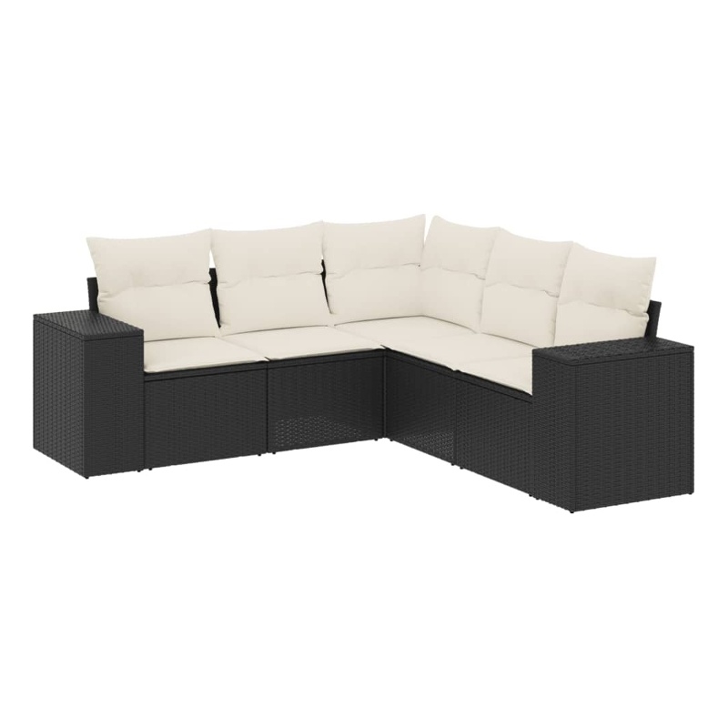 Afuera Living Contemporary 5 Piece Poly Rattan Sofa Set in Black/Cream