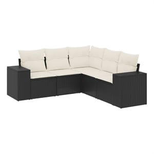 Afuera Living Contemporary 5 Piece Poly Rattan Sofa Set in Black/Cream