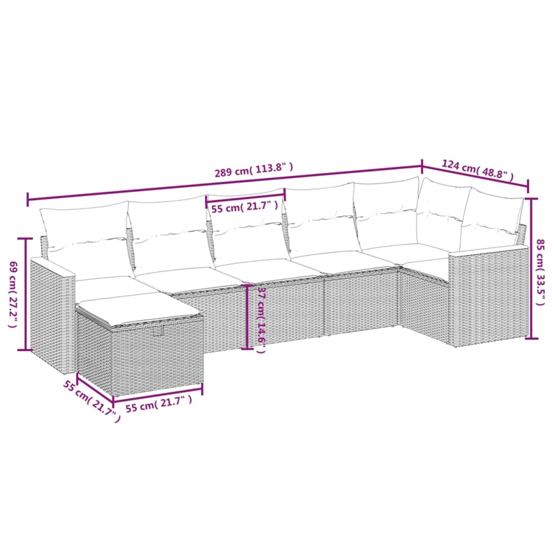 Afuera Living Contemporary 7 Piece Poly Rattan Sofa Set in Black/Blue