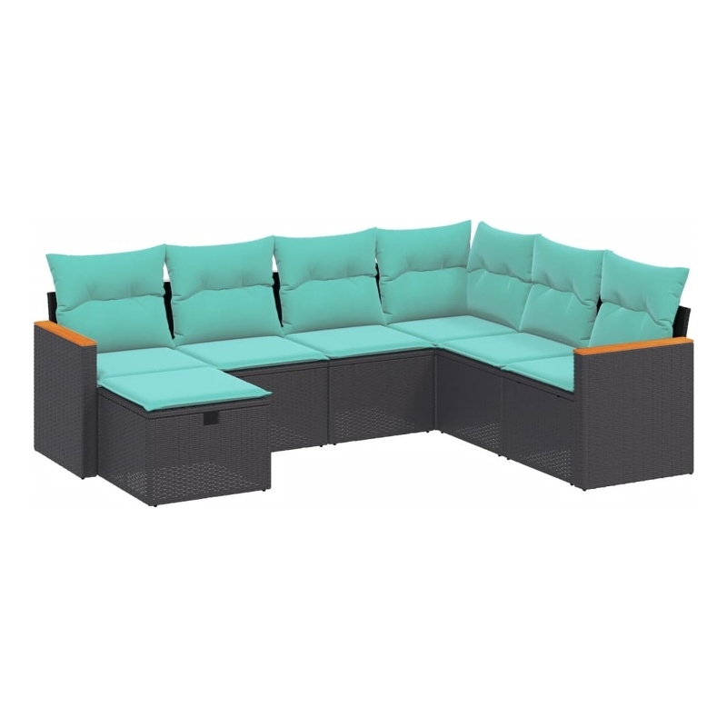 Afuera Living Contemporary 7 Piece Poly Rattan Sofa Set in Black/Blue