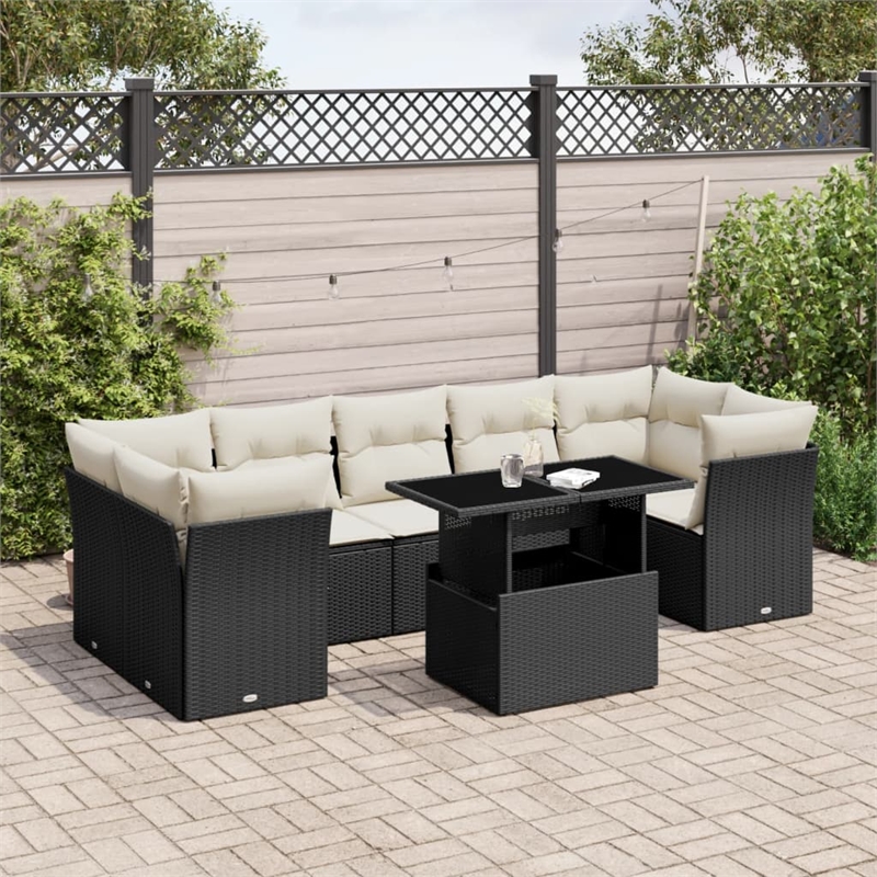 Afuera Living Contemporary 8 Piece Poly Rattan Sofa Set in Black/Cream