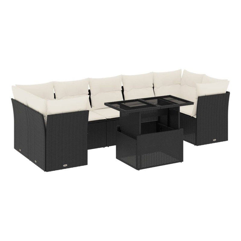 Afuera Living Contemporary 8 Piece Poly Rattan Sofa Set in Black/Cream