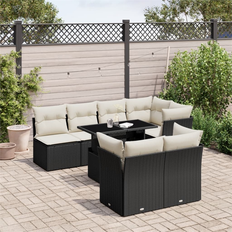 Afuera Living 8 Piece Poly Rattan Large Sofa Set in Black/Cream