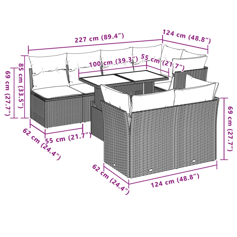 Afuera Living 8 Piece Poly Rattan Large Sofa Set in Black/Cream