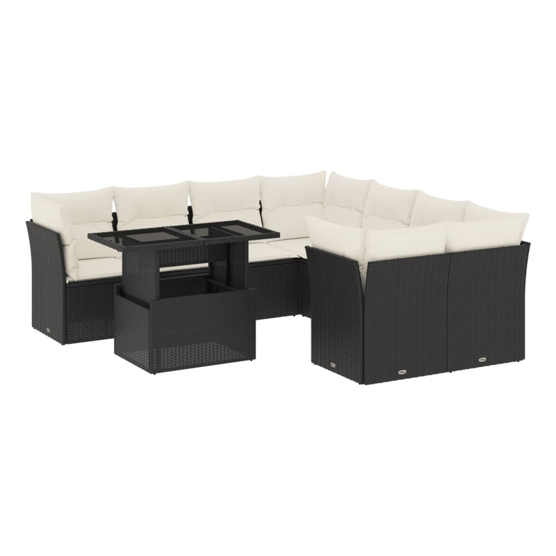 Afuera Living Contemporary 9 Piece Poly Rattan Sofa Set in Black