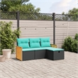 Afuera Living Contemporary 4 Piece Poly Rattan Sofa Set in Black/Blue