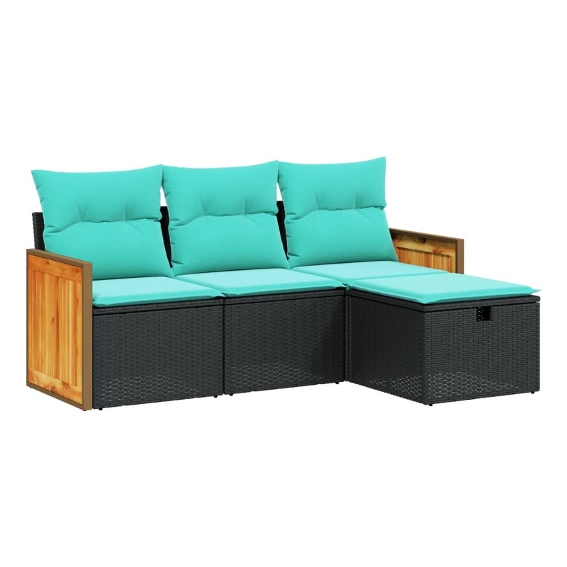 Afuera Living Contemporary 4 Piece Poly Rattan Sofa Set in Black/Blue