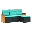 Afuera Living Contemporary 4 Piece Poly Rattan Sofa Set in Black/Blue