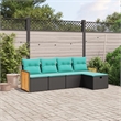 Afuera Living Contemporary 5 Piece Poly Rattan Sofa Set in Black/Blue