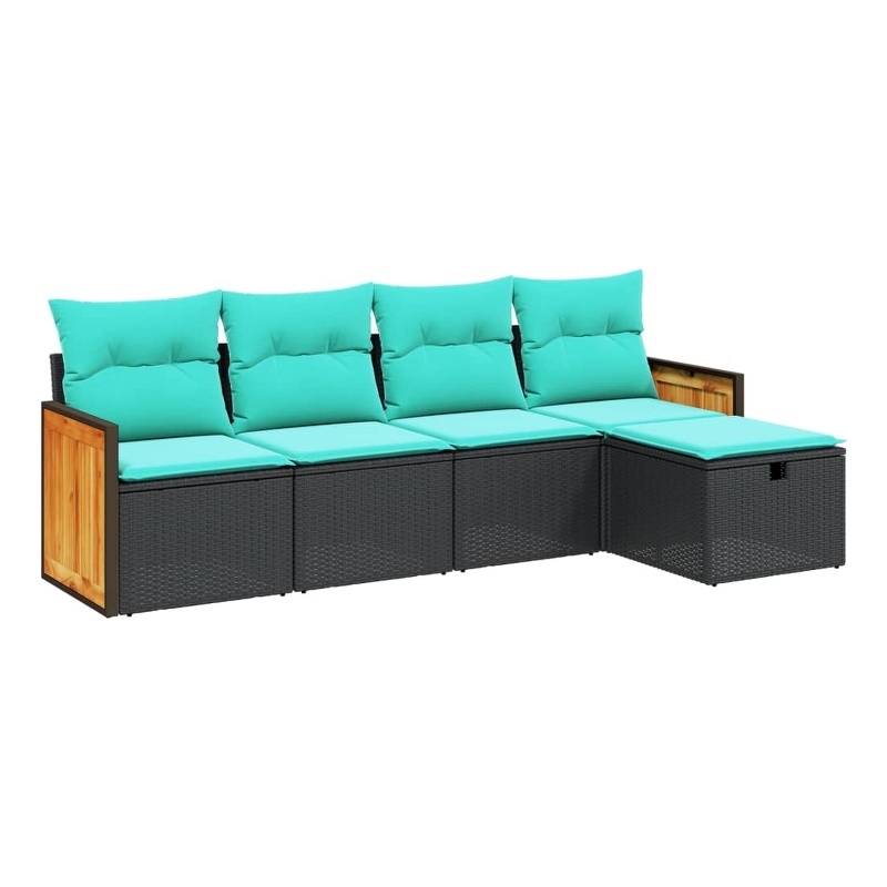 Afuera Living Contemporary 5 Piece Poly Rattan Sofa Set in Black/Blue