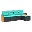 Afuera Living Contemporary 5 Piece Poly Rattan Sofa Set in Black/Blue