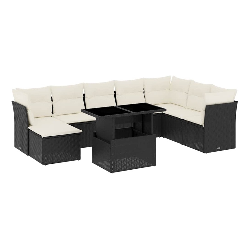 Afuera Living Contemporary Synthetic Poly Rattan 9 Piece  Sofa Set in Black