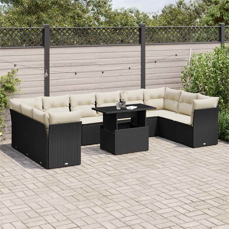 Afuera Living Contemporary Poly Rattan Sofa Set in Black/Cream