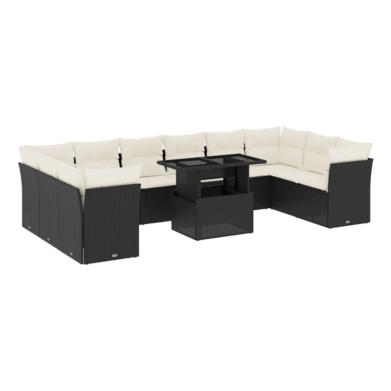 Afuera Living Contemporary Poly Rattan Sofa Set in Black/Cream