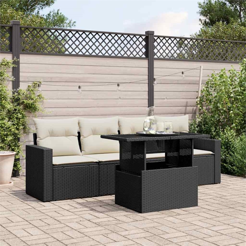 Afuera Living Contemporary 5 Piece Poly Rattan Sofa Set in Black/Cream