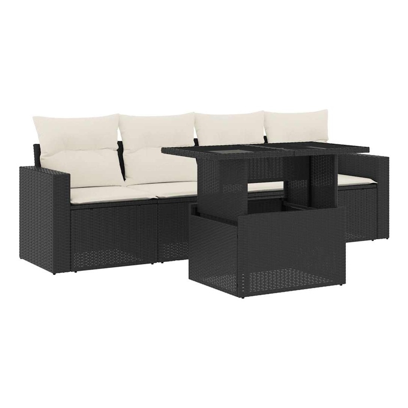 Afuera Living Contemporary 5 Piece Poly Rattan Sofa Set in Black/Cream