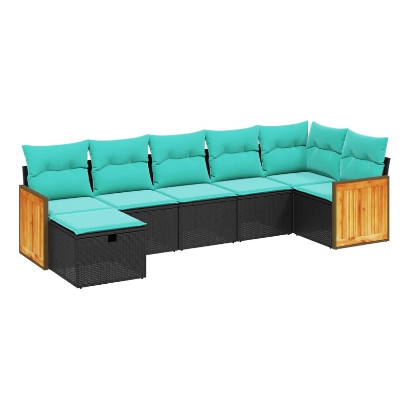 Afuera Living Contemporary 7 Piece Poly Rattan Sofa Set in Black/Blue