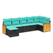 Afuera Living Contemporary 7 Piece Poly Rattan Sofa Set in Black/Blue