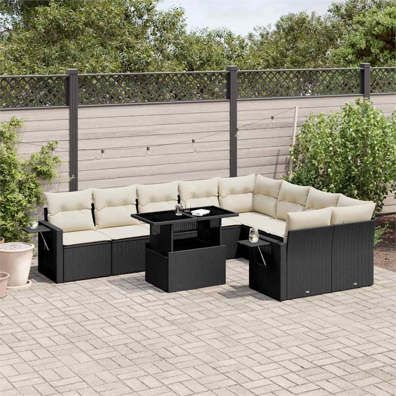 Afuera Living Contemporary 10 Piece Poly Rattan Sofa Set in Black