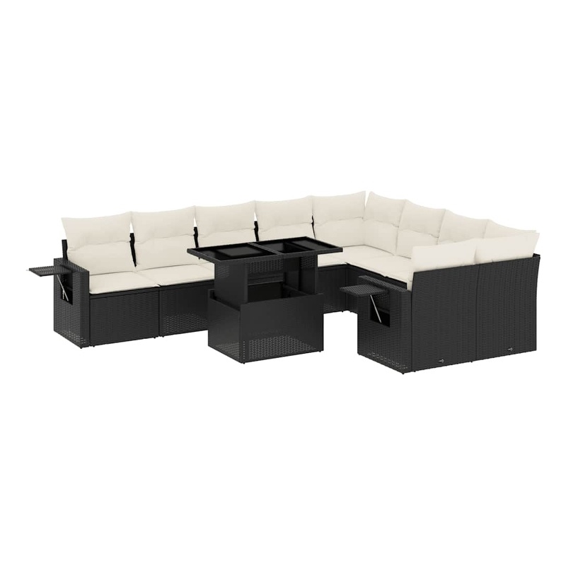 Afuera Living Contemporary 10 Piece Poly Rattan Sofa Set in Black