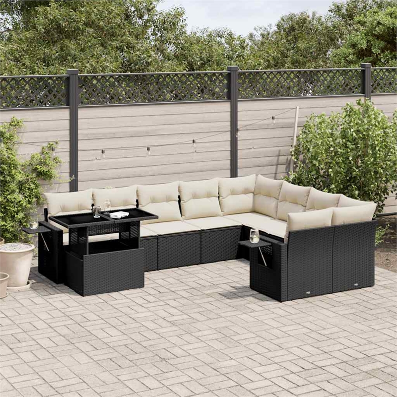 Afuera Living Contemporary 10 Piece Poly Rattan Sofa Set in Black/Cream