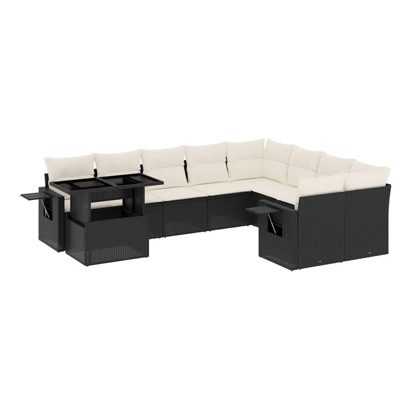 Afuera Living Contemporary 10 Piece Poly Rattan Sofa Set in Black/Cream