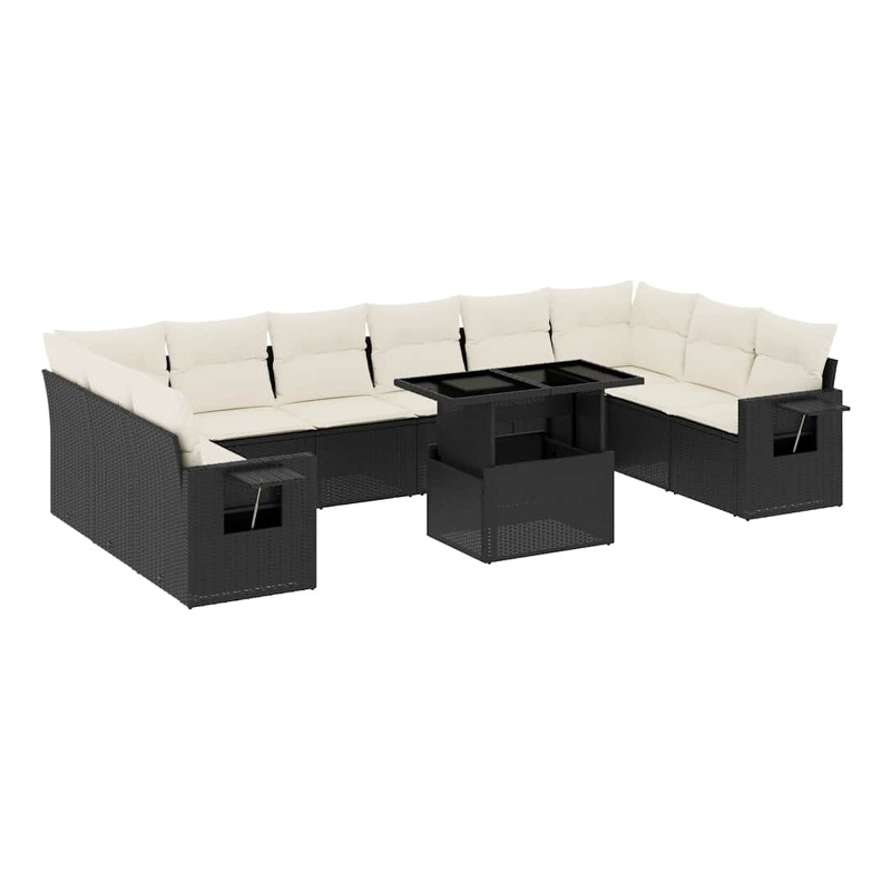 Afuera Living Contemporary 11 Piece Poly Rattan Sofa Set in Black/Cream