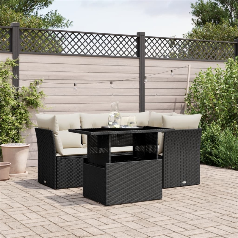 Afuera Living Contemporary 5 Piece Poly Rattan Sofa Set in Black/Cream