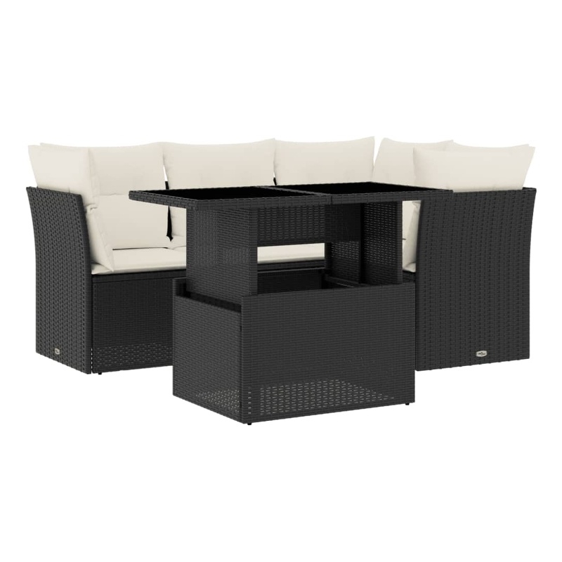 Afuera Living Contemporary 5 Piece Poly Rattan Sofa Set in Black/Cream