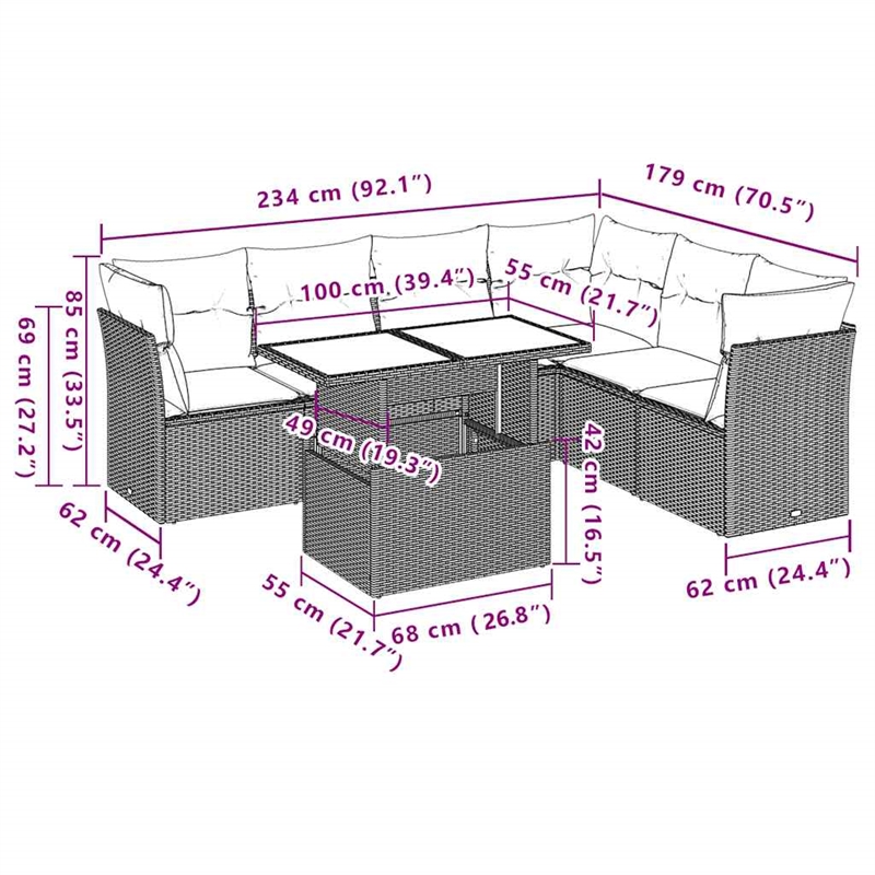 Afuera Living Contemporary 7 Piece Poly Rattan Small Sofa Set in Black