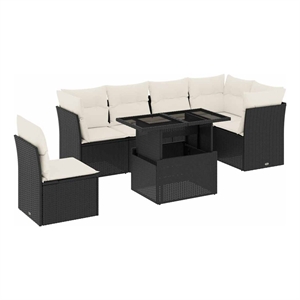 Afuera Living Contemporary 7 Piece Steel Sofa Set in Black/Cream