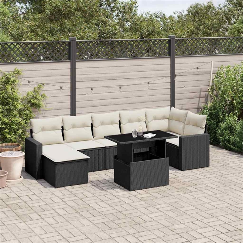 Afuera Living Contemporary 8 Piece Poly Rattan Sofa Set in Black/Cream