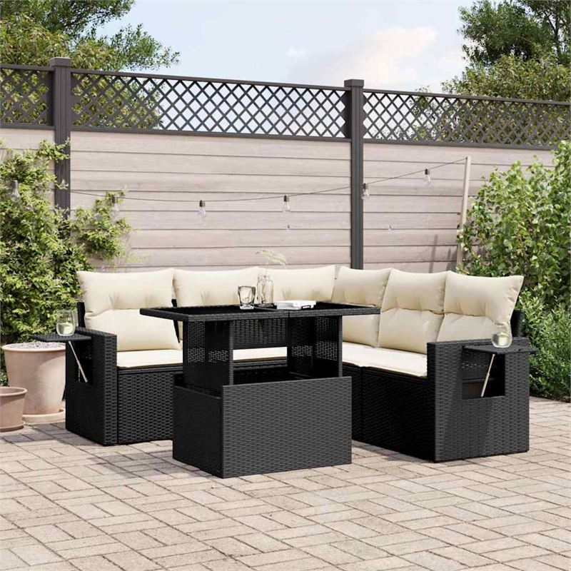 Afuera Living Contemporary Synthetic Poly Rattan Sofa Set in Black
