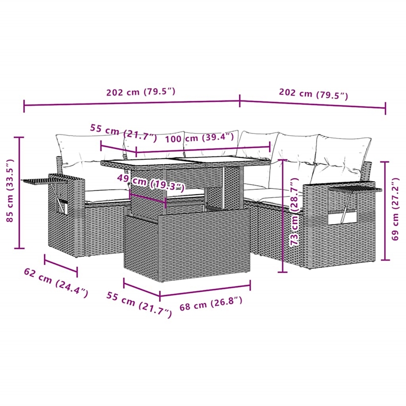 Afuera Living Contemporary Synthetic Poly Rattan Sofa Set in Black
