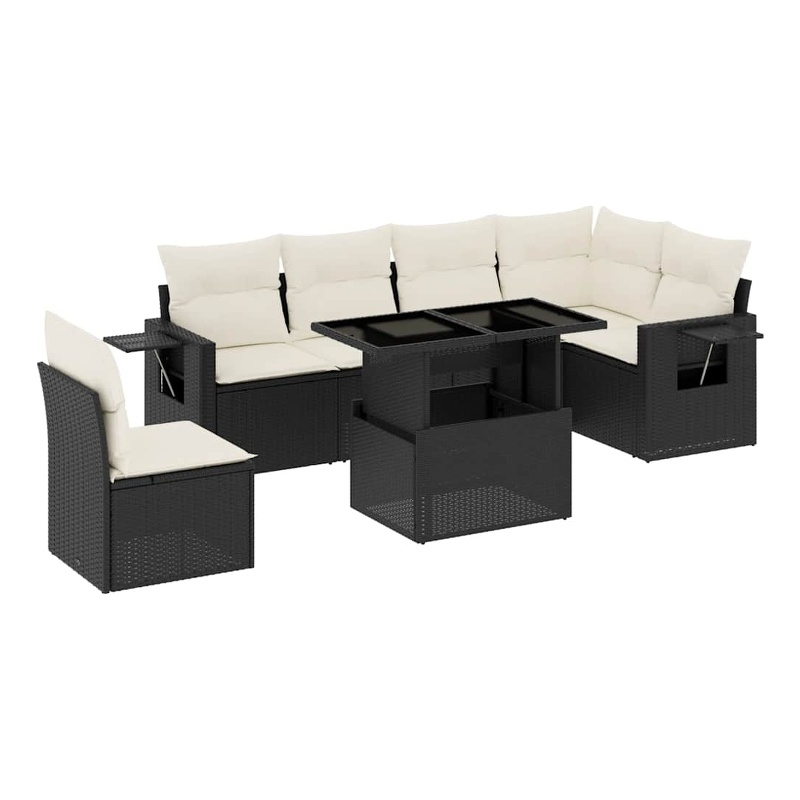 Afuera Living Contemporary 7 Piece Poly Rattan Sofa Set in Black/Cream